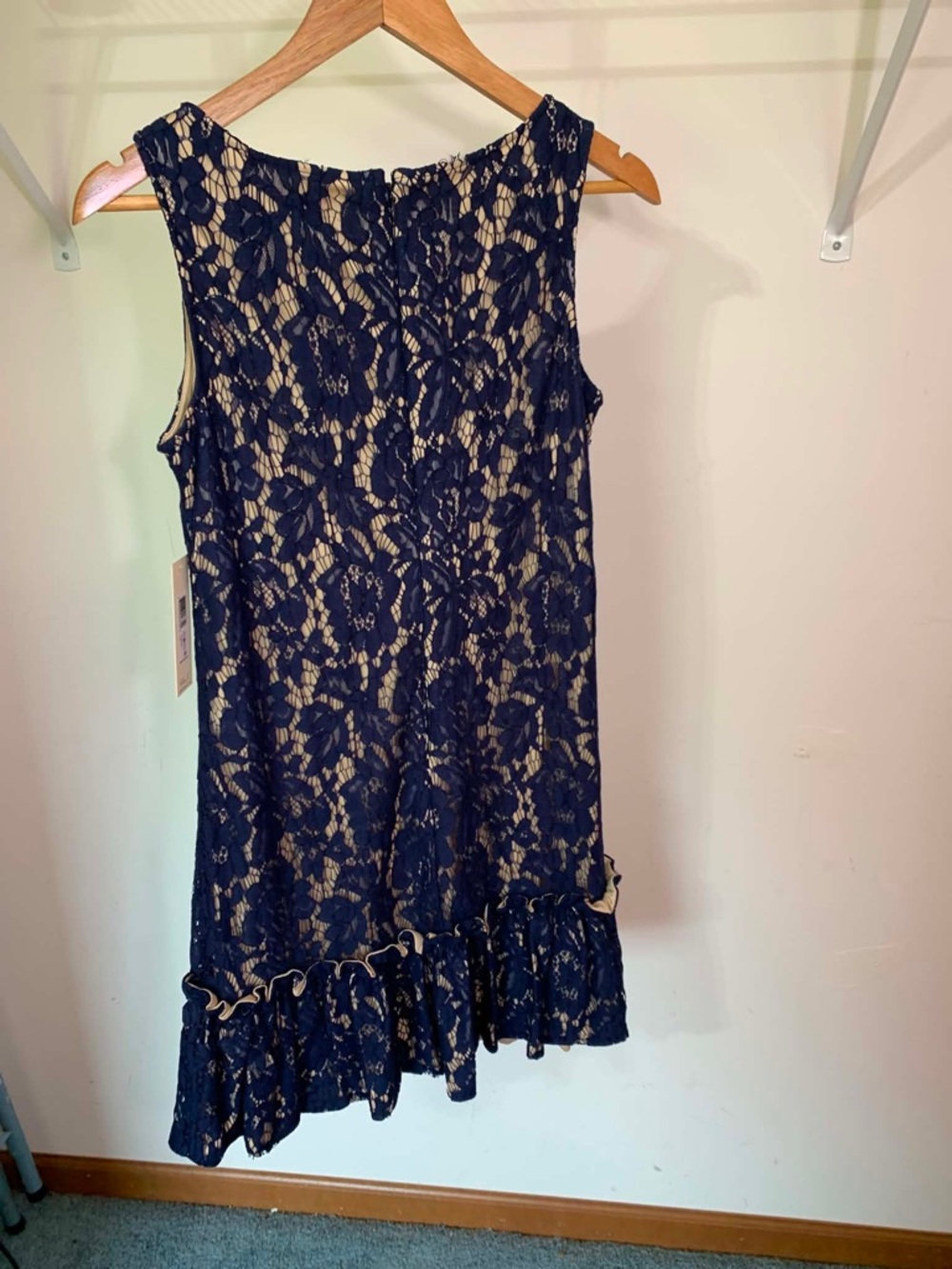 Eliza J Navy Lace Overlay Dress with Cream Lining